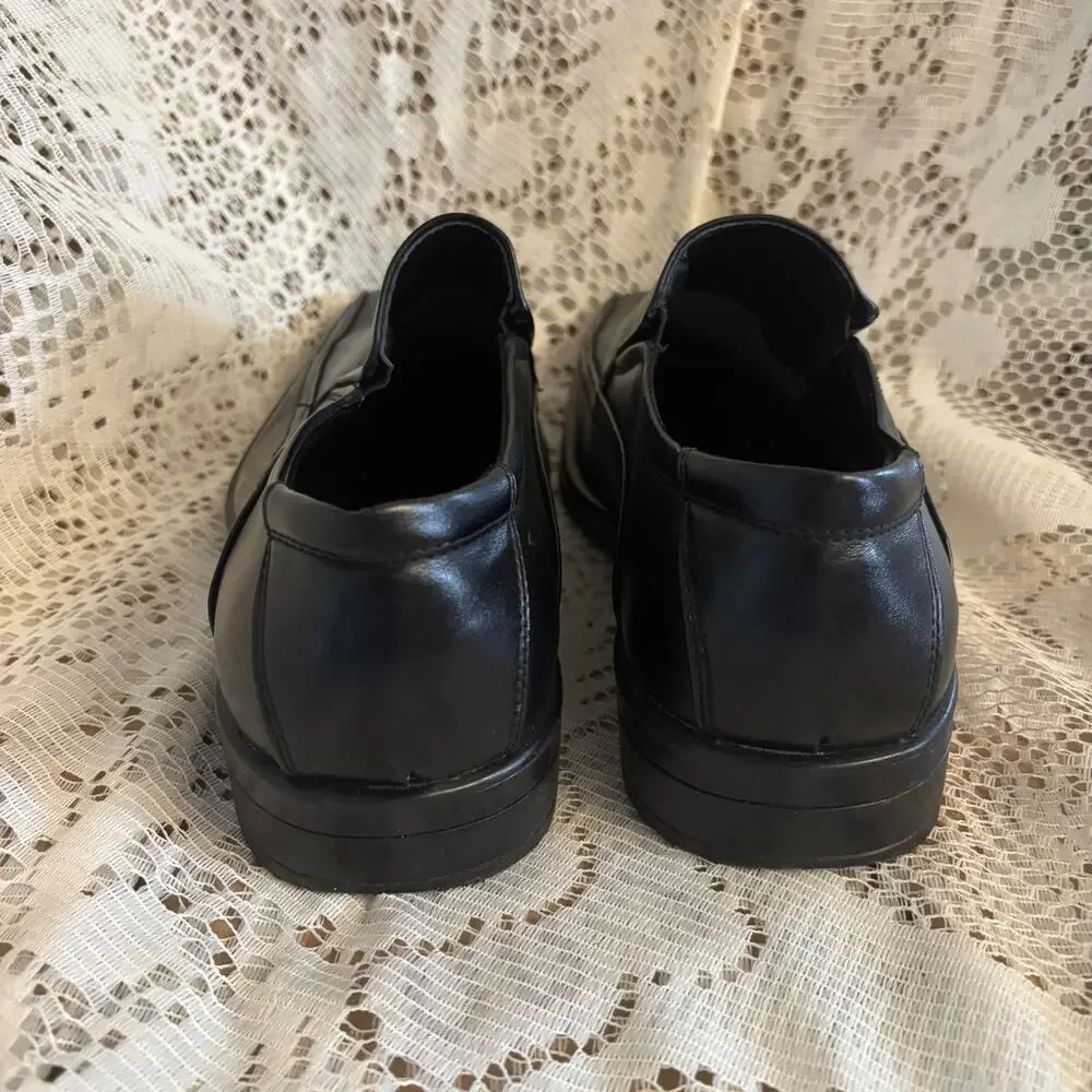 David & Co Men's US 9.5 W Black Leather Square Toe Dress Loafers Shoes